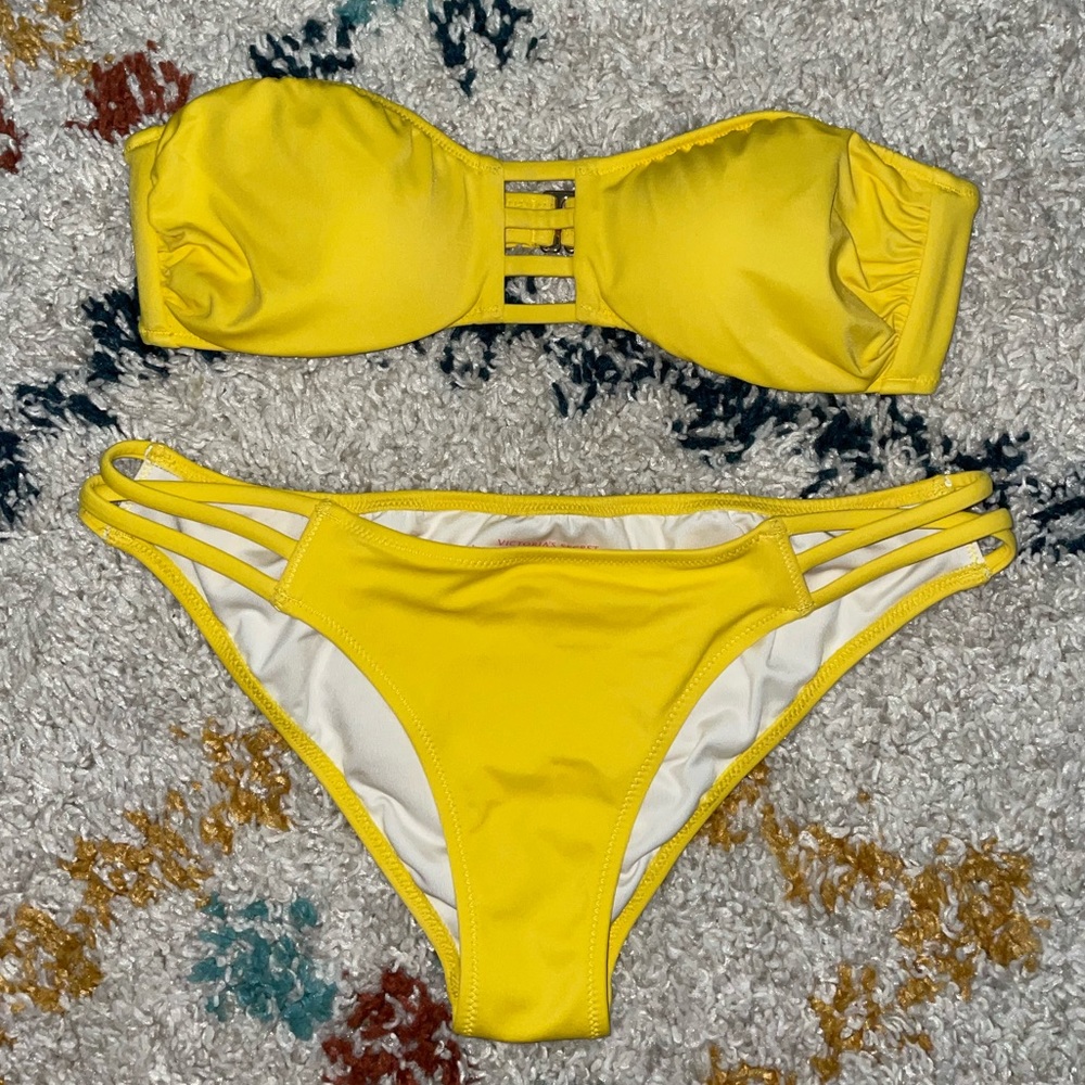 Victoria Secret Strappy Yellow Bandeau Bikini Set